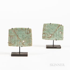 Pair of Olmec Jade Plaque Pendants