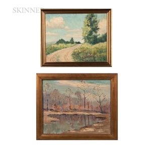 Two Framed Landscapes: Arthur Cook Henshaw (American, 1877-1951),Woodland Pond in Spring