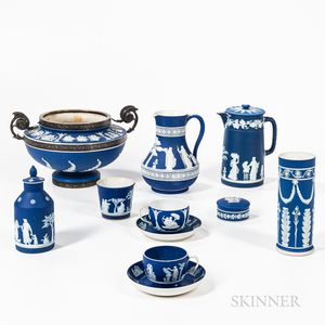 Nine Pieces of Wedgwood Dark Blue Jasperware
