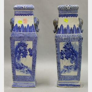 Pair of Cantonese Porcelain Blue and White Vases