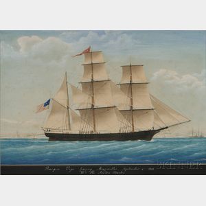 Attributed to Honore Pellegrin (France/United Kingdom/United States, 1793-1869) Barque Vigo leaving Marseilles, September 4 1862.