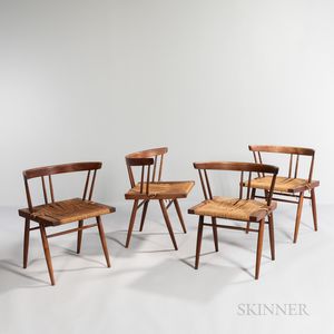 Four George Nakashima (1905-1990) Grass Seat Chairs