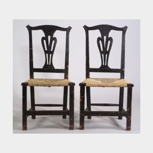 Pair of Black Painted Chippendale Side Chairs
