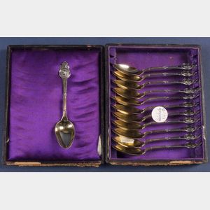 Boxed Set of Twelve Gorham Sterling Medallion Coffee Spoons