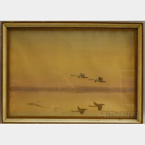 Karl Ewald Olszewski (Austrian/Romanian, 1884-1965) Swans in Flight