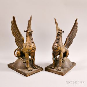 Pair of Asian Brass Griffins
