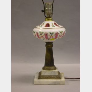 Double-Cut Overlay and Enamel Decorated Glass Fluid Lamp.