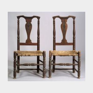 Pair of Paint-Decorated Turned Vase-back Side Chairs
