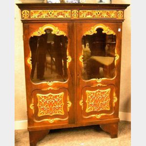 Chinese Gilt and Painted Carved Hardwood Two-Door Book Cabinet.