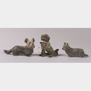 Three Miniature Austrian Cold Painted Bronze Dog Figures
