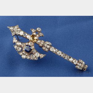 Antique Colored Diamond and Sapphire Brooch