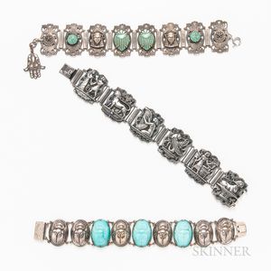 Three Egyptian Revival Silver Bracelets