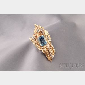 14kt Gold, Blue Topaz, and Diamond Pendant