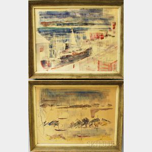 Two Framed Alfred Birdsey Watercolor Harbor Scenes