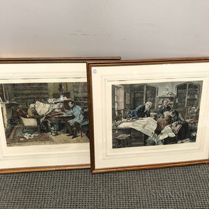 Two Framed Hand-colored Etchings