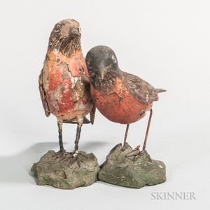 Pair of Painted Composite Robin Figures