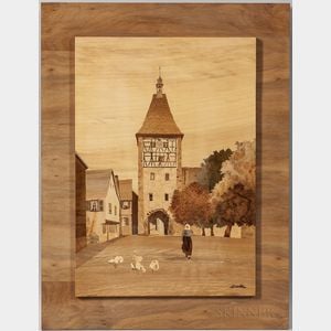 T.L. Spindler Marquetry Picture of Bergheim City Gate