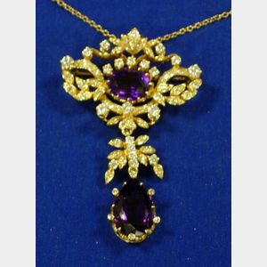 14kt Gold, Diamond, and Amethyst Pendant with Chain.
