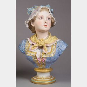 Enameled Bisque Bust of a Young Maiden