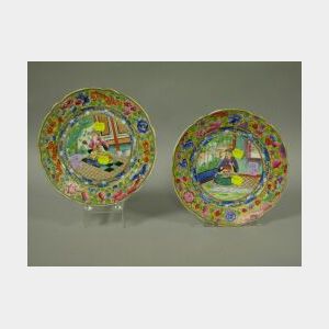 Pair of English Enamel Decorated Porcelain Plates.