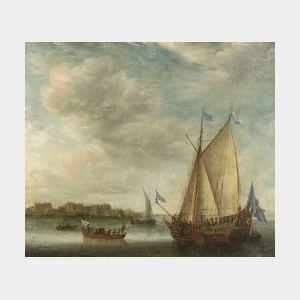 Attributed to Jan Abrahamsz Beerstraten (Dutch, 1622-1666) Animated Harbor Scene