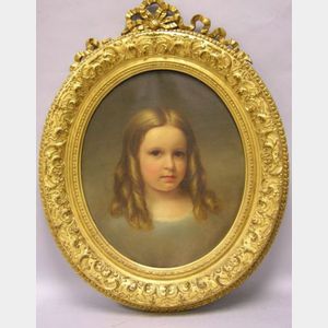 Framed Oval Format Oil Portrait of a Girl