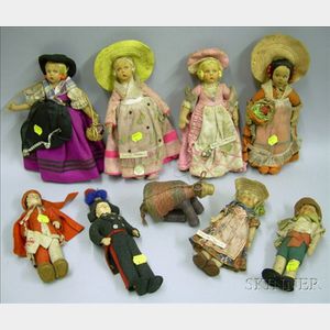 Eight Felt Costume Dolls