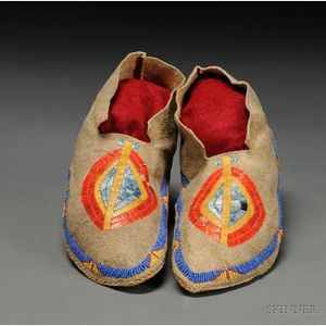 Upper Missouri River Quilled and Beaded Hide Moccasins