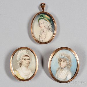 English School, Late 18th/Early 19th Century Three Portrait Miniatures of Women.