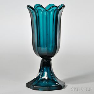Dark Blue/Green Pressed Glass Tulip Vase