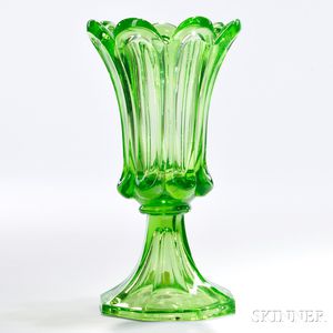 Light Green Pressed Glass Tulip Pattern Vase
