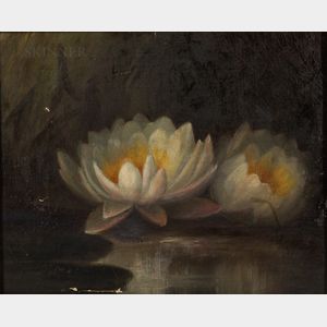 Three Framed Floral Works: American School, 19th Century, Waterlilies