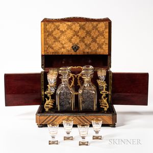 Louis XV-style Gilt-mounted Kingwood and Tulipwood Parquetry Liquor Box or Tantalus