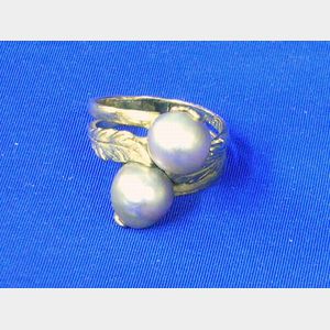 14kt Gold Double Mabe Gray Pearl Ring.