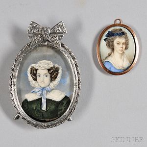 English or American School, Early 19th Century Two Portrait Miniatures of Women.