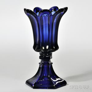 Dark Cobalt Blue Pressed Glass Tulip Pattern Vase