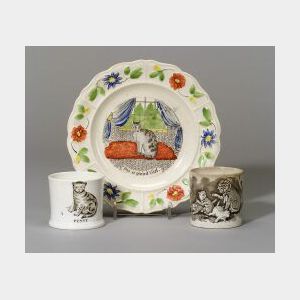 *Three Ceramic Transfer-Printed Cat Table Items