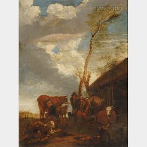 Dutch School, 18th Century Style Tending to the Cows