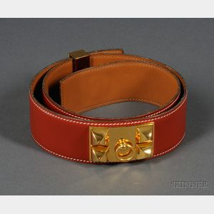 Brown Box Leather Belt, Hermes