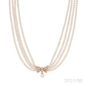 18kt Gold, Cultured Pearl, and Diamond Necklace, Van Cleef & Arpels