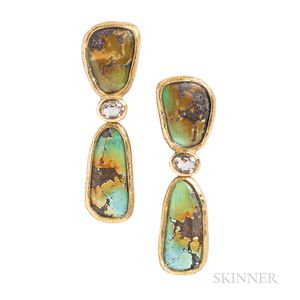 Katy Briscoe 18kt Gold and Turquoise Earclips