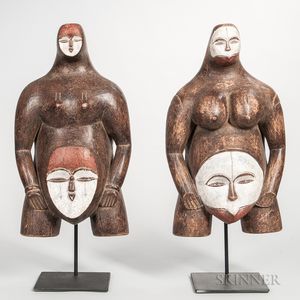 Pair of Contemporary Congo Carved Wood Male and Female Figures