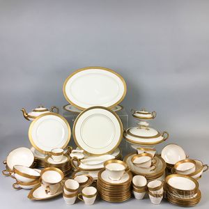 Approximately Ninety Pieces of Morgan Belleek Gilt-rimmed Porcelain Tableware. 