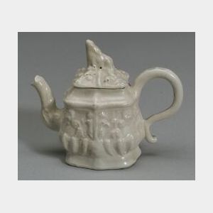 Miniature Staffordshire White Salt Glazed Stoneware &#34;Grand Tartar&#34; Teapot