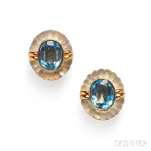 18kt Gold, Blue Topaz, and Rock Crystal Earclips, Ming's
