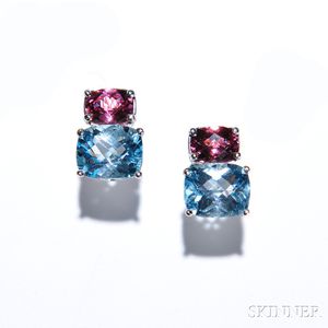 Pair of 14kt White Gold, Topaz, and Tourmaline Earstuds