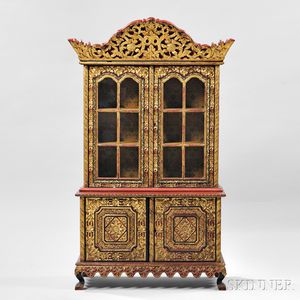 Export Gilt and Red Lacquer Two-section Cabinet