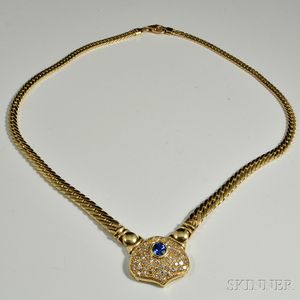 14kt Gold, Diamond, and Sapphire Necklace