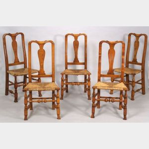 Assembled Set of Five Queen Anne Maple Carved Side Chairs