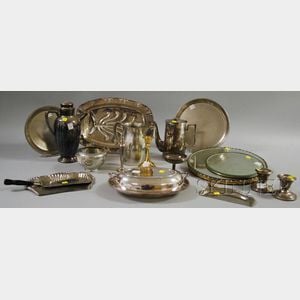Fifteen Pieces of Silver-plated and Metal Hollowware, Trays, and Two Mirrored Plateaux.